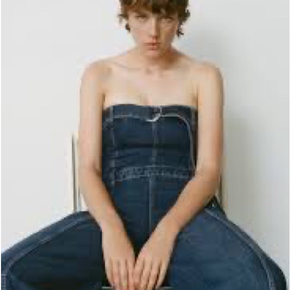 NWT ZARA TRF STRAPLESS DENIM JUMPSUIT - Picture 7 of 12